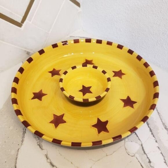 Lang Whats For Dinner Redware Star Serving Platter & Dip Bowl patriotic country - Picture 3 of 6